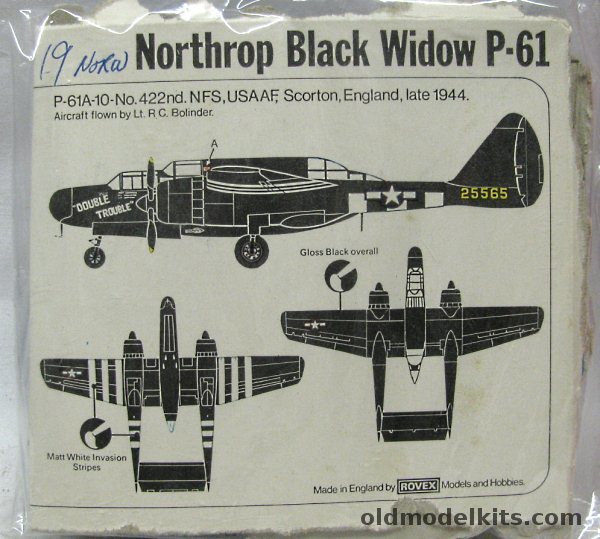 Frog 1/72 Northrop P-61 Black Widow - 'Double Trouble'  or 'Husslin Hussey' - Bagged, F170 plastic model kit